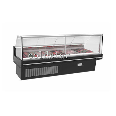 Refrigeratore di vetro ad angolo retto dell'esposizione del cibo cotto del macellaio del frigorifero commerciale della vetrina